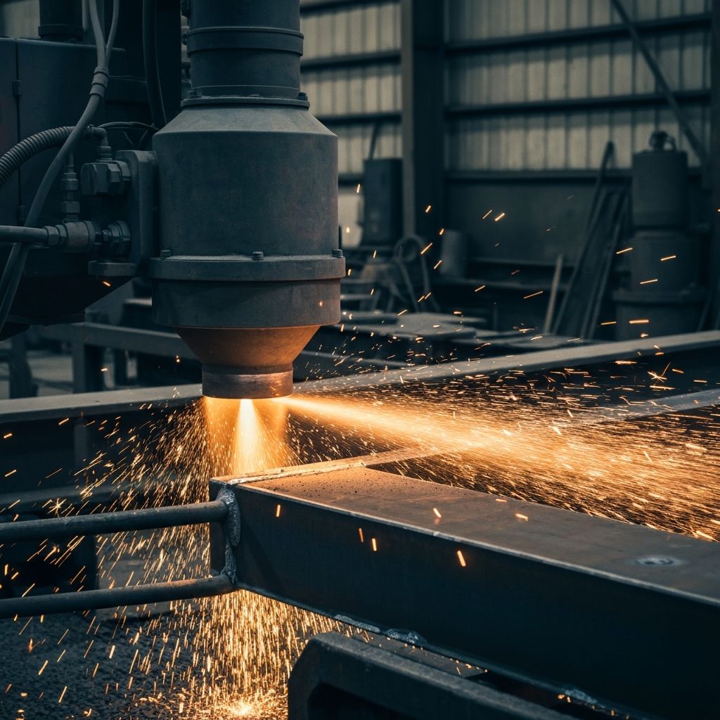 Industrial sandblasting equipment in action